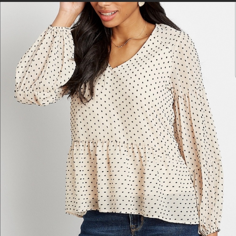 Maurice’s black & Beige polka dot, long sleeved blouse blouse 3x